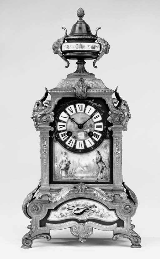 A French gilt-spelter and porcelain striking mantel clock, late 19th century