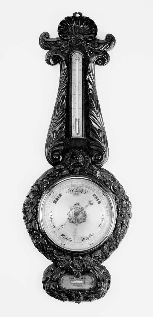 A Victorian carved mahogany wheel barometer, third quarter 19th century