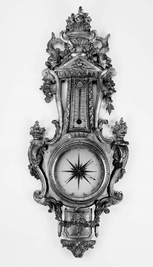 A French carved giltwood and gesso wheel barometer, second half 18th century