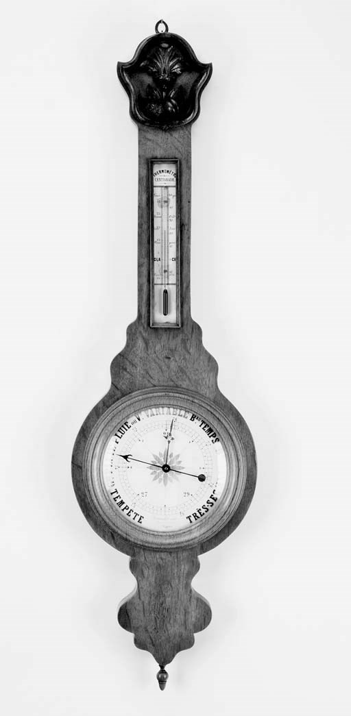 A French carved oak wheel barometer, last quarter 19th century