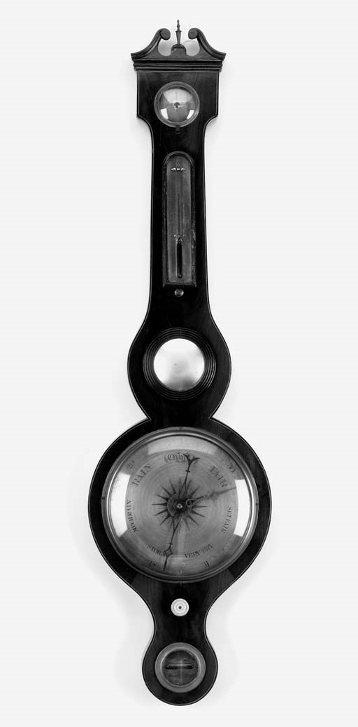 A Victorian mahogany and line inlaid wheel barometer, mid 19th century
