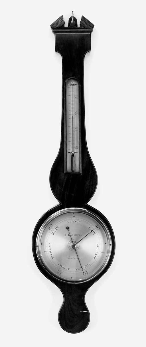 A Victorian mahogany and line inlaid wheel barometer, mid 19th century