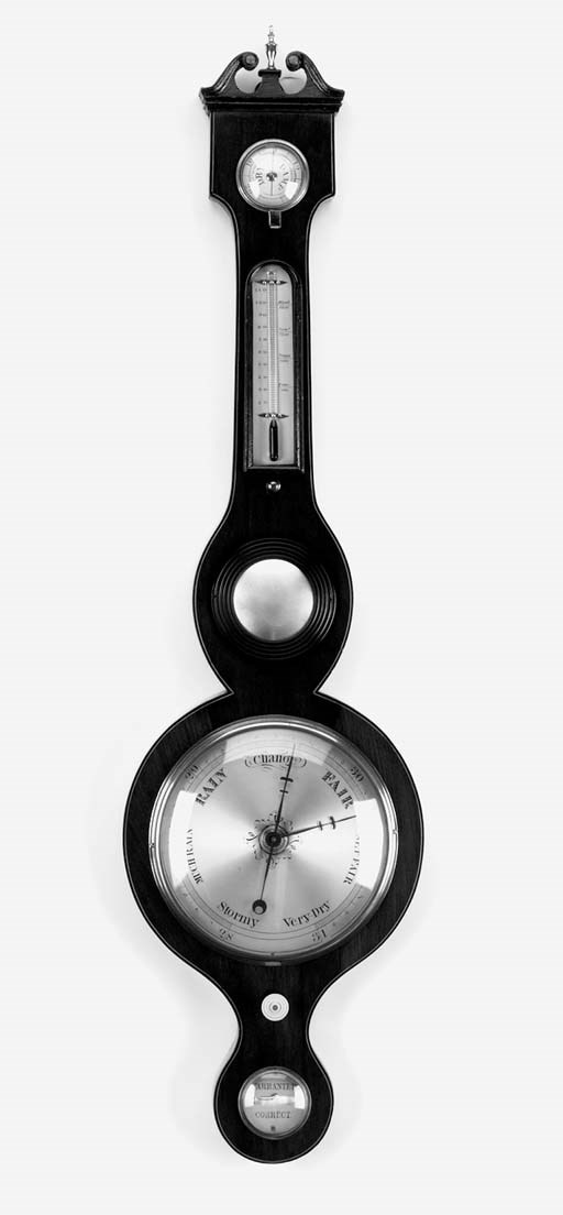 A Victorian mahogany and line inlaid wheel barometer, third quarter 19th century