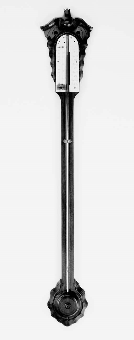 A Victorian walnut stick barometer, third quarter 19th century