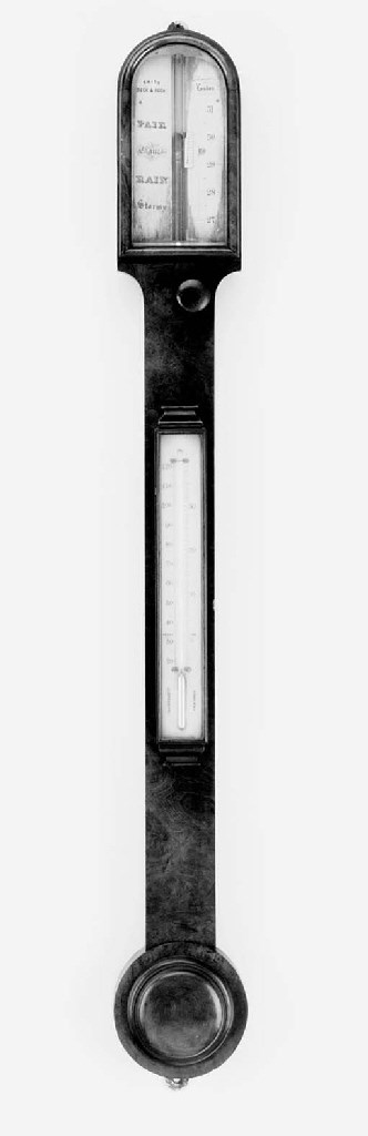 A Victorian walnut stick barometer, third quarter 19th century