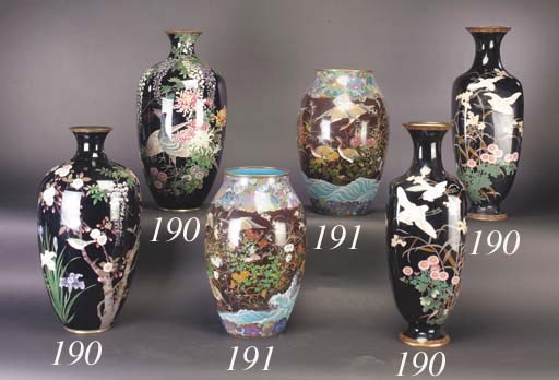 A large pair of Japanese cloisonne vases