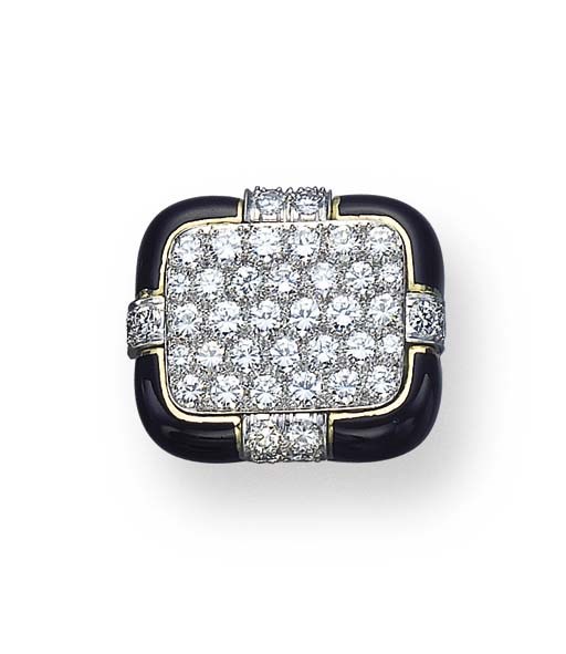 A DIAMOND AND BLACK ENAMEL RING, BY DAVID WEBB