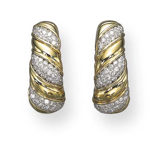 A PAIR OF DIAMOND AND GOLD EAR CLIPS, BY DAVID WEBB