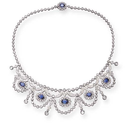 A SAPPHIRE AND DIAMOND NECKLACE