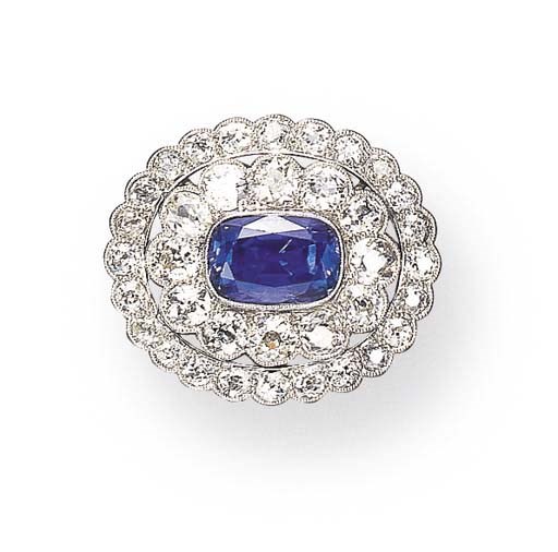 A BELLE EPOQUE SAPPHIRE AND DIAMOND BROOCH, BY MARCUS & CO.