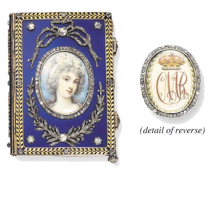 AN ANTIQUE ENAMEL AND DIAMOND CARNET