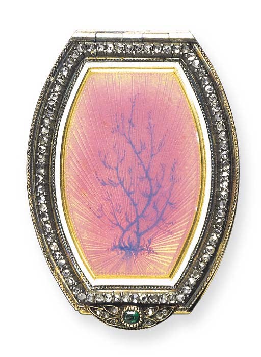 AN ENAMEL AND DIAMOND PILLBOX, BY FABERGE