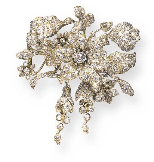 AN ELEGANT ANTIQUE DIAMOND SPRAY BROOCH