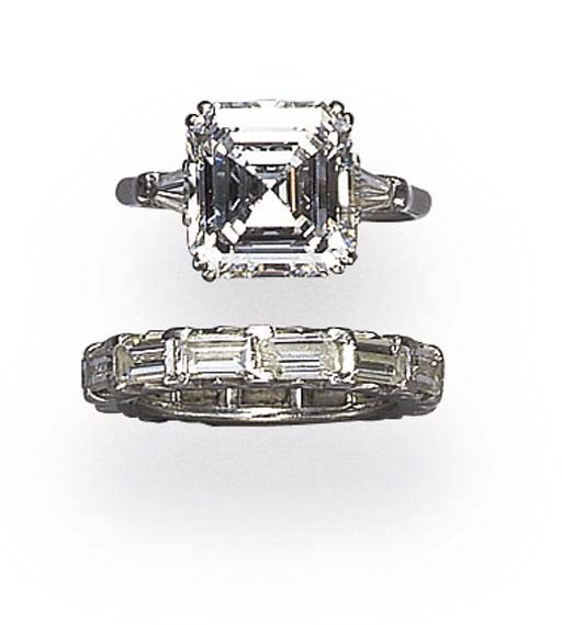 A SINGLE-STONE DIAMOND RING AND DIAMOND ETERNITY BAND, BY HARRY WINSTON, CARTIER