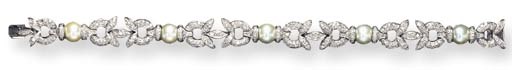 A CULTURED PEARL AND DIAMOND BRACELET