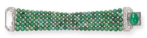 AN ART DECO JADEITE AND DIAMOND BRACELET