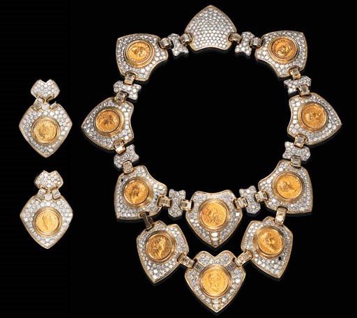 A SPECTACULAR SUITE OF ANTIQUE COIN AND DIAMOND JEWELRY, BY MASSONI