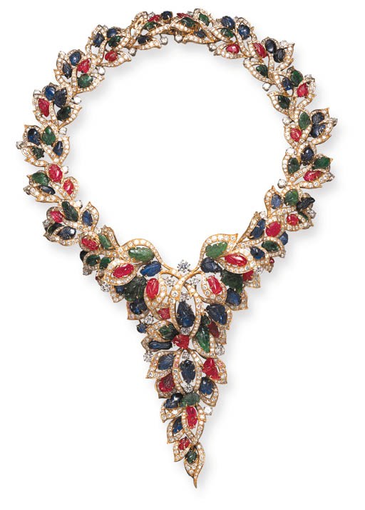 A RUBY, SAPPHIRE, EMERALD AND DIAMOND NECKLACE, BY MASSONI