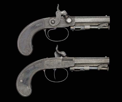 A Very Rare Pair Of 60-Bore Irish All-Steel Percussion Box-Lock Pistols Constructed To Form A Single D.B. Pistol