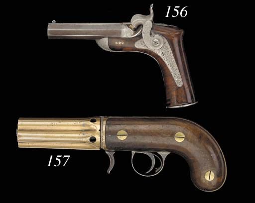 A Rare 140-Bore Budding Patent Third Model Five-Shot Percussion Pepperbox Revolver