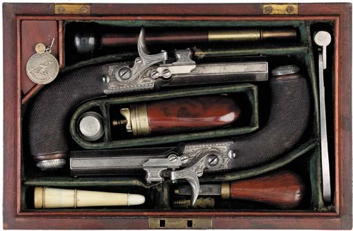 A Rare Cased Pair Of 40-Bore Forsyth Patent Sliding Primer Box-Lock Pocket Pistols