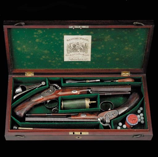 A Fine Cased Pair Of 38-Bore Percussion Duelling Pistols