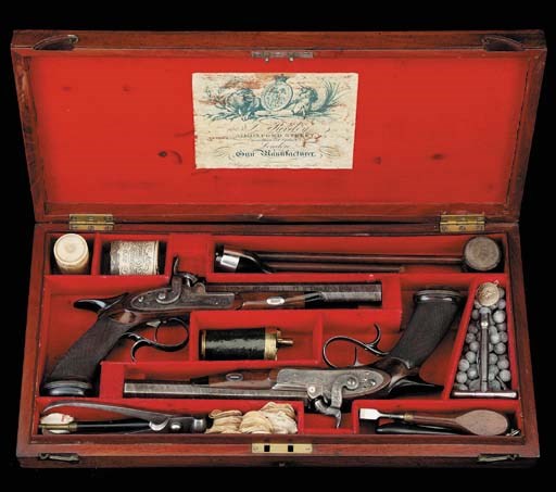 A Highly Unusual Cased Pair Of 56-Bore Percussion Rifled Target Pistols