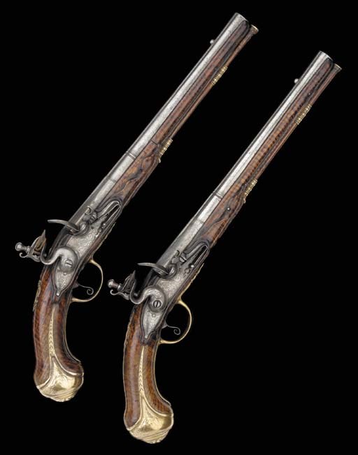 A Pair Of 22-Bore Flintlock Holster Pistols