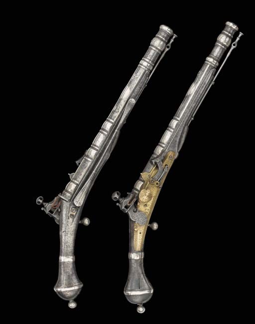 A Rare Pair Of 22-Bore Scottish All-Metal Snaphaunce Belt Pistols With Left- And Right-Hand Locks