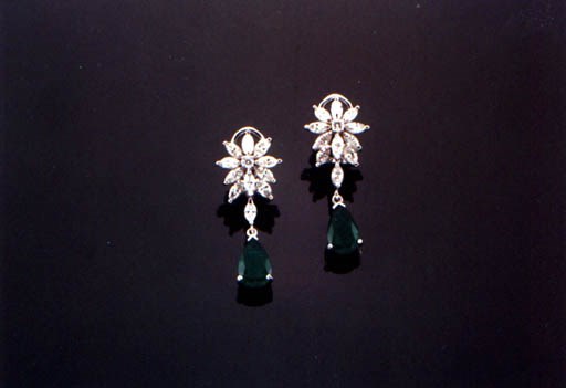 A PAIR OF EMERALD AND DIAMOND EAR-PENDANTS