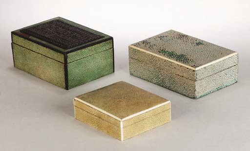 Five shagreen covered wooden box and covers