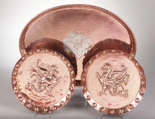 Two Keswick School Of Industrial Art copper chargers