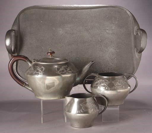 A Liberty Tudric Pewter teaset