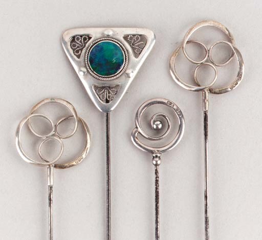 A Charles Horner silver and enamel hat pin