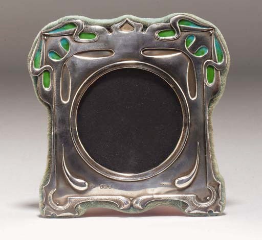 An Art Nouveau silver and enamel photo frame