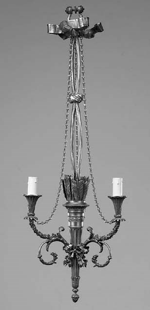 A gilt bronze three light chandelier, late 19th or early 20th century
