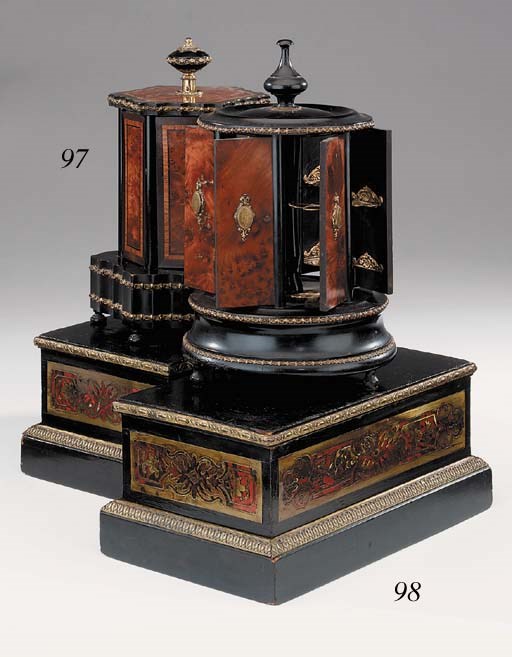 A pair of Continental Boulle style ebonised wood and brass mounted plinths, late 19th century