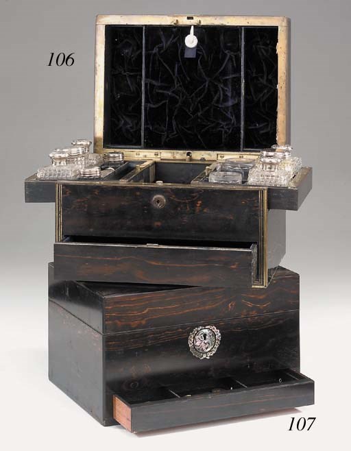 A Victorian coromandel and brass bound toilet box, third quarter 19th century