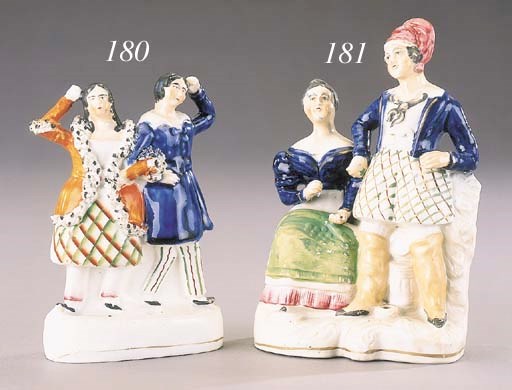 A figure of Miss Glover and Mrs Vining as 'Yourawkee' and 'Peter Wilkins'