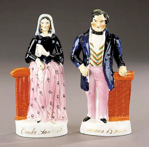 A pair of figures of Emily Sandford and James Rush