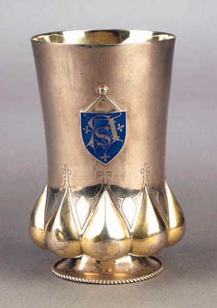 A JOHN HARDMAN & CO PARCEL GILT AND ENAMEL GOBLET
HALLMARKED BIRMINGHAM 1869