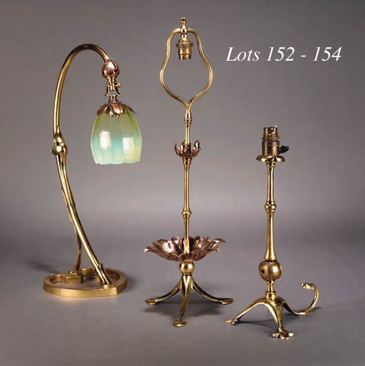 A W.A.S. BENSON COPPER AND BRASS TABLE LAMP
DESIGNED BY WILLIAM ARTHUR SMITH BENSON, CIRCA 1900