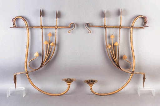 A PAIR OF METAL LIGHT FITTINGS
DESIGNED BY MACKAY HUGH BAILLIE SCOTT, 1897