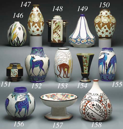 AN EARTHENWARE VASE WITH COVER