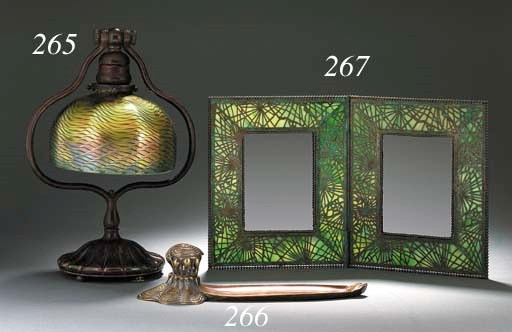 A FAVRILE GLASS AND BRONZE TABLE LAMP