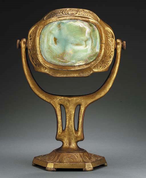 A 'ZODIAC' TURTLE-BACK TILE AND GILT-BRONZE DESK LAMP