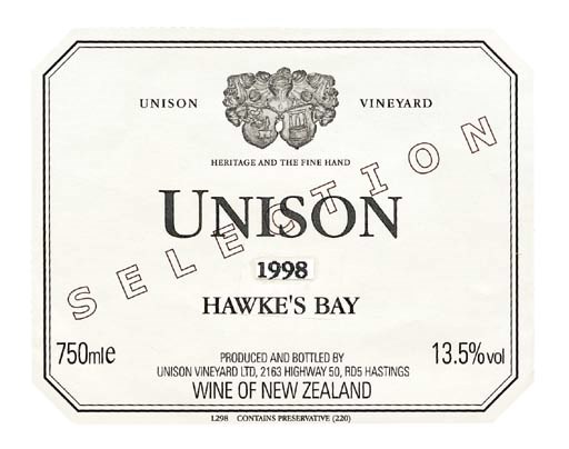 Unison Vineyard, Selection--Vintage 1998