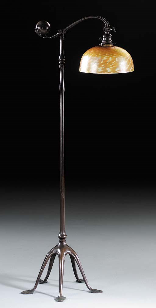 A FAVRILE GLASS AND BRONZE COUNTER BALANCE FLOOR LAMP