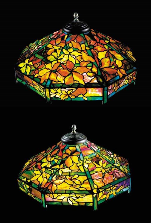 A 'WOODBINE' LEADED GLASS AND BRONZE CHANDELIER