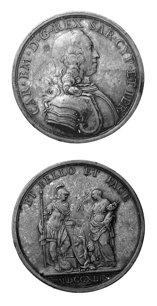 Carlo Emanuele III, bronzo, 45.5mm., opus L Lavy, 1749, busto a destra, rov. Marte e la Pace (UdiS 14), qSPL, rara